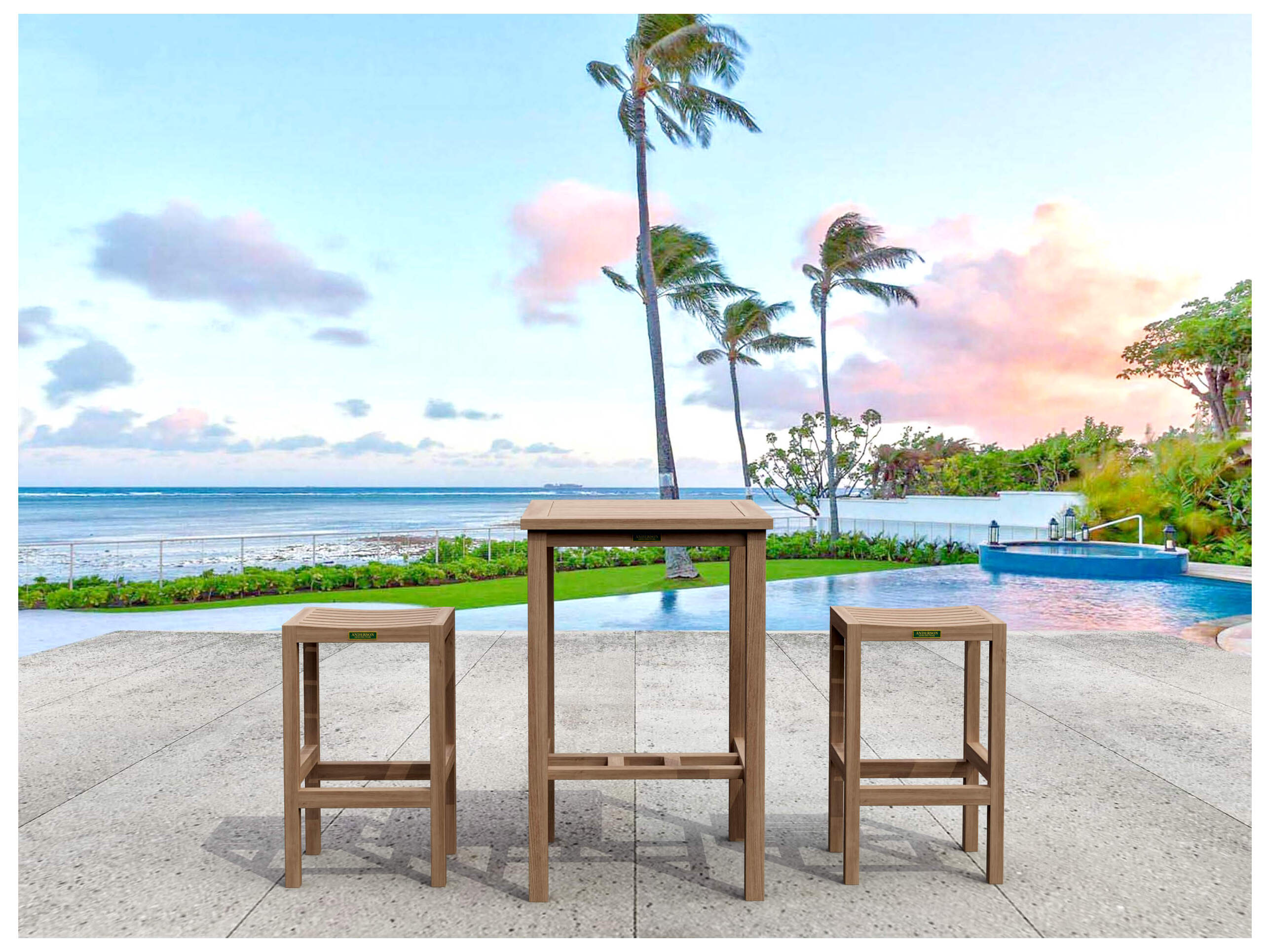 Image of Anderson Teak Bahama Montego 3-Piece Square Bar Set