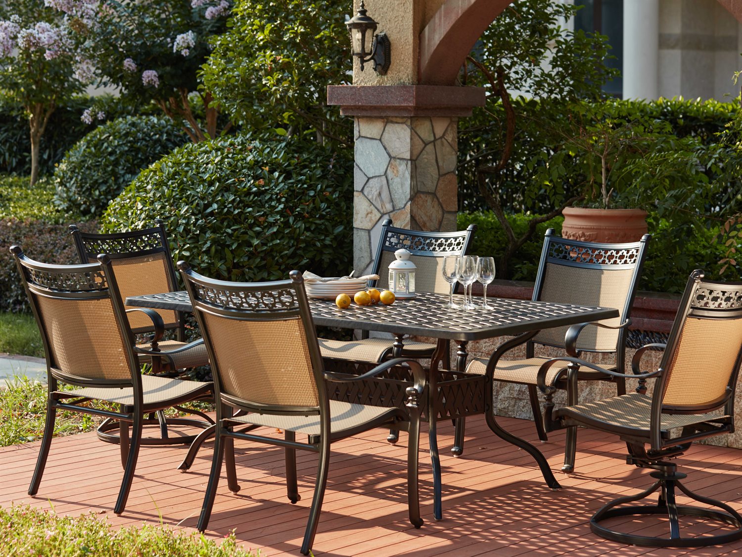 Image of Darlee Outdoor Living Mountain View Cast Aluminum 7- Piece Dining Set 72 x 42 Rectangular in Antique Bronze
