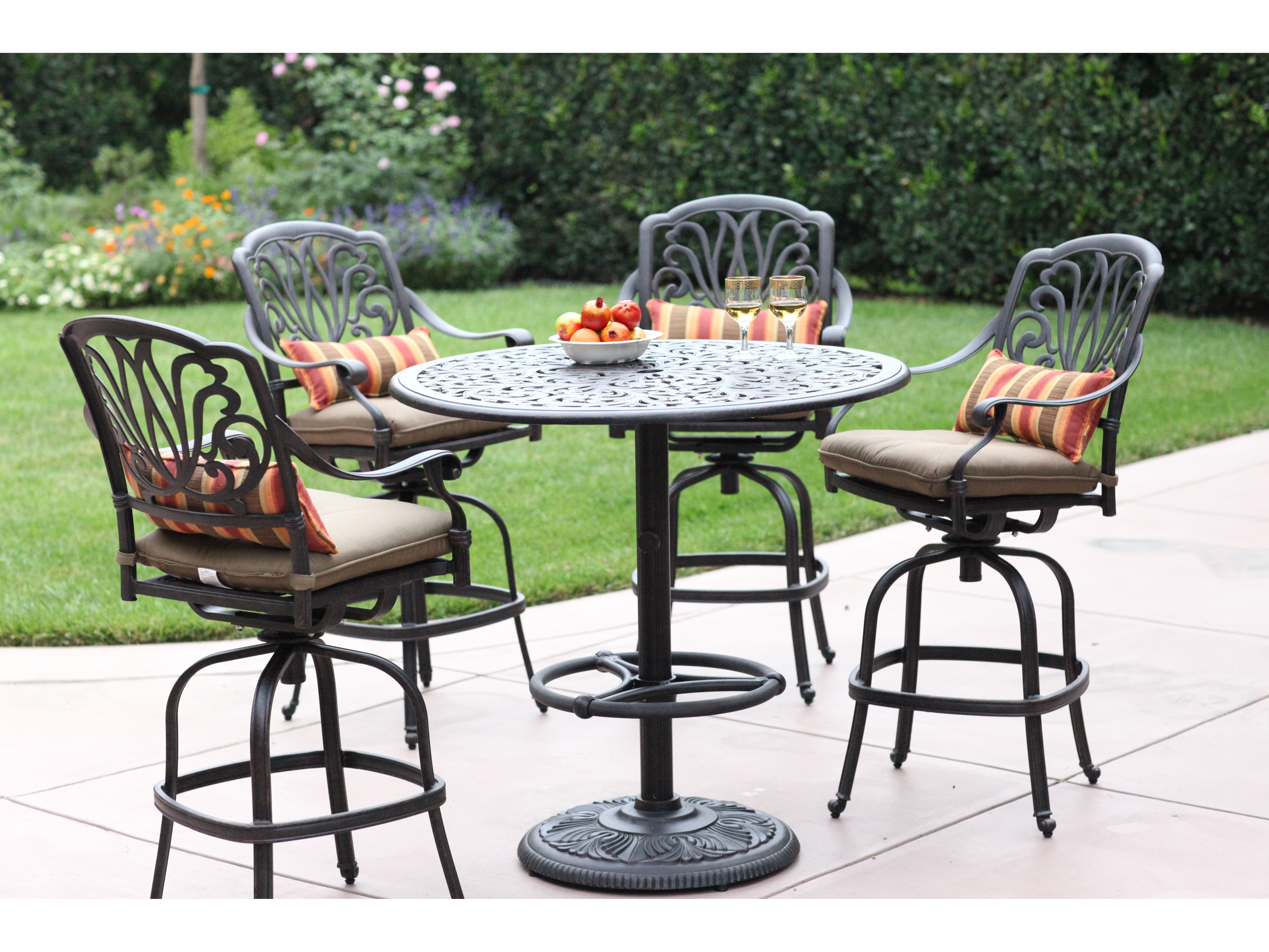 Image of Darlee Outdoor Living Elisabeth Cast Aluminum 5-Piece Bar Set with Cushions and 42'' Round Pedestal Bar Table