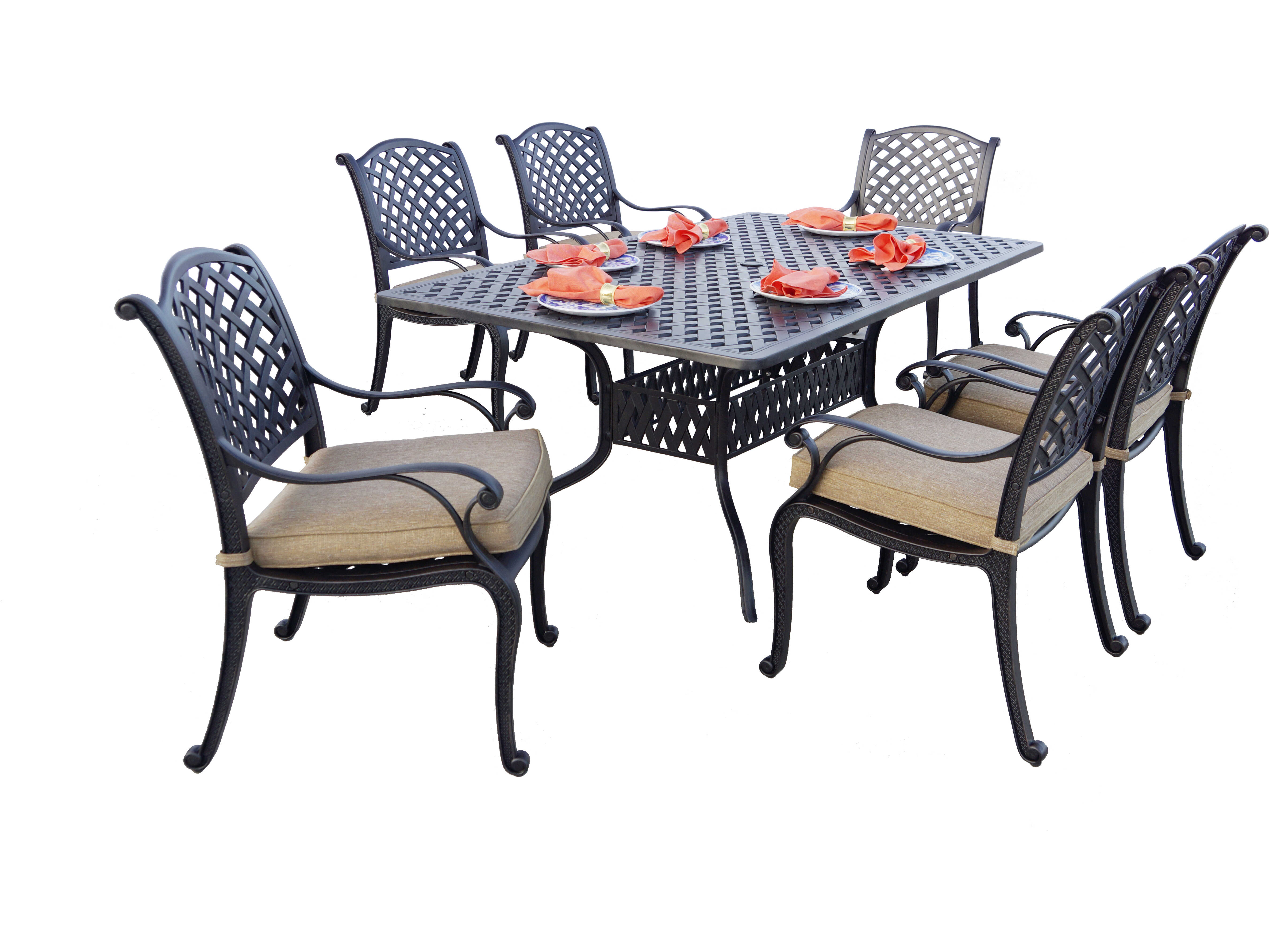 Image of Darlee Outdoor Living Standard Nassau Cast Aluminum Antique Bronze 7 Piece Dining Set