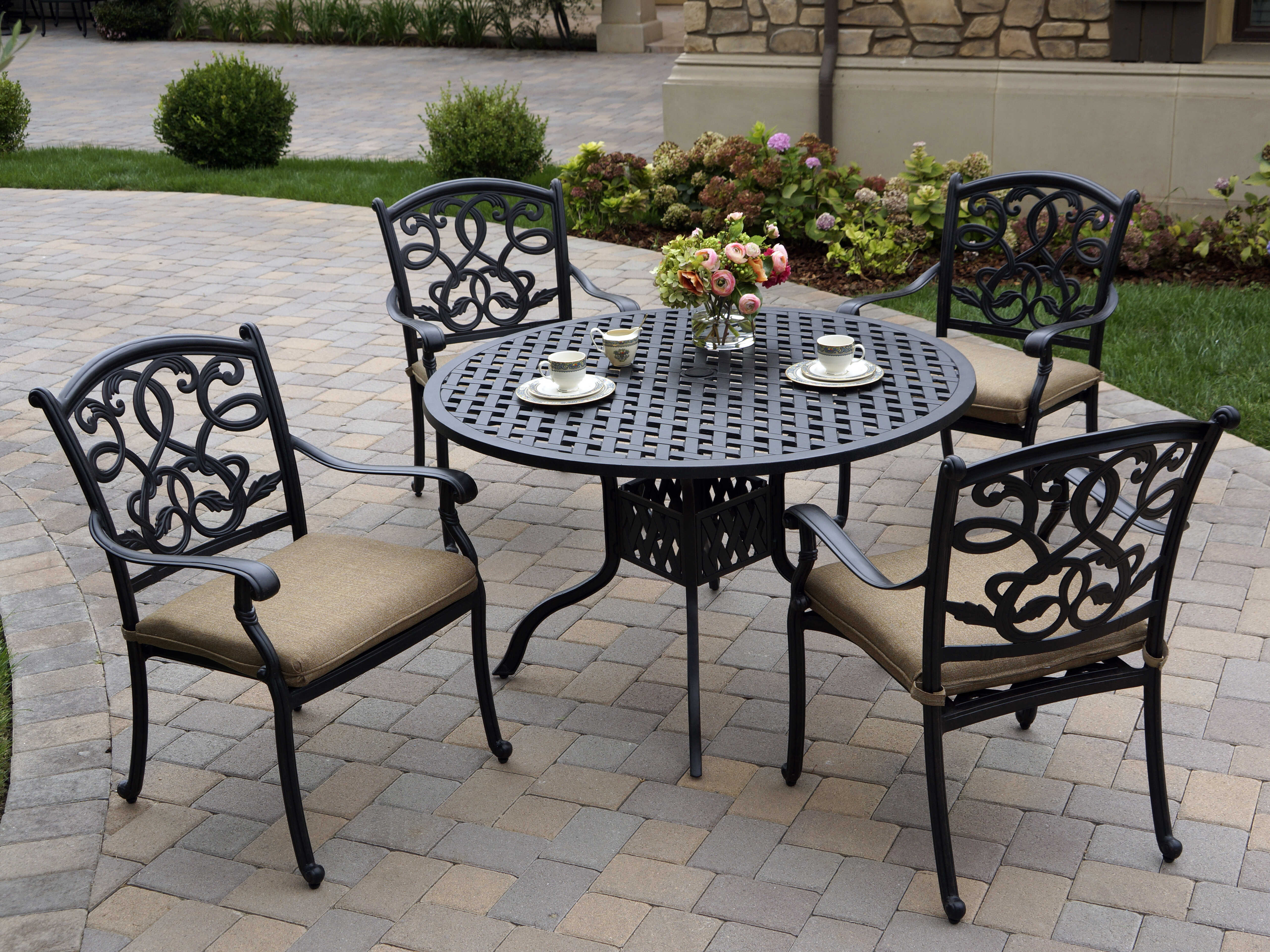 Image of Darlee Outdoor Living Santa Monica Cast Aluminum Antique Bronze 5 Piece Dining Set