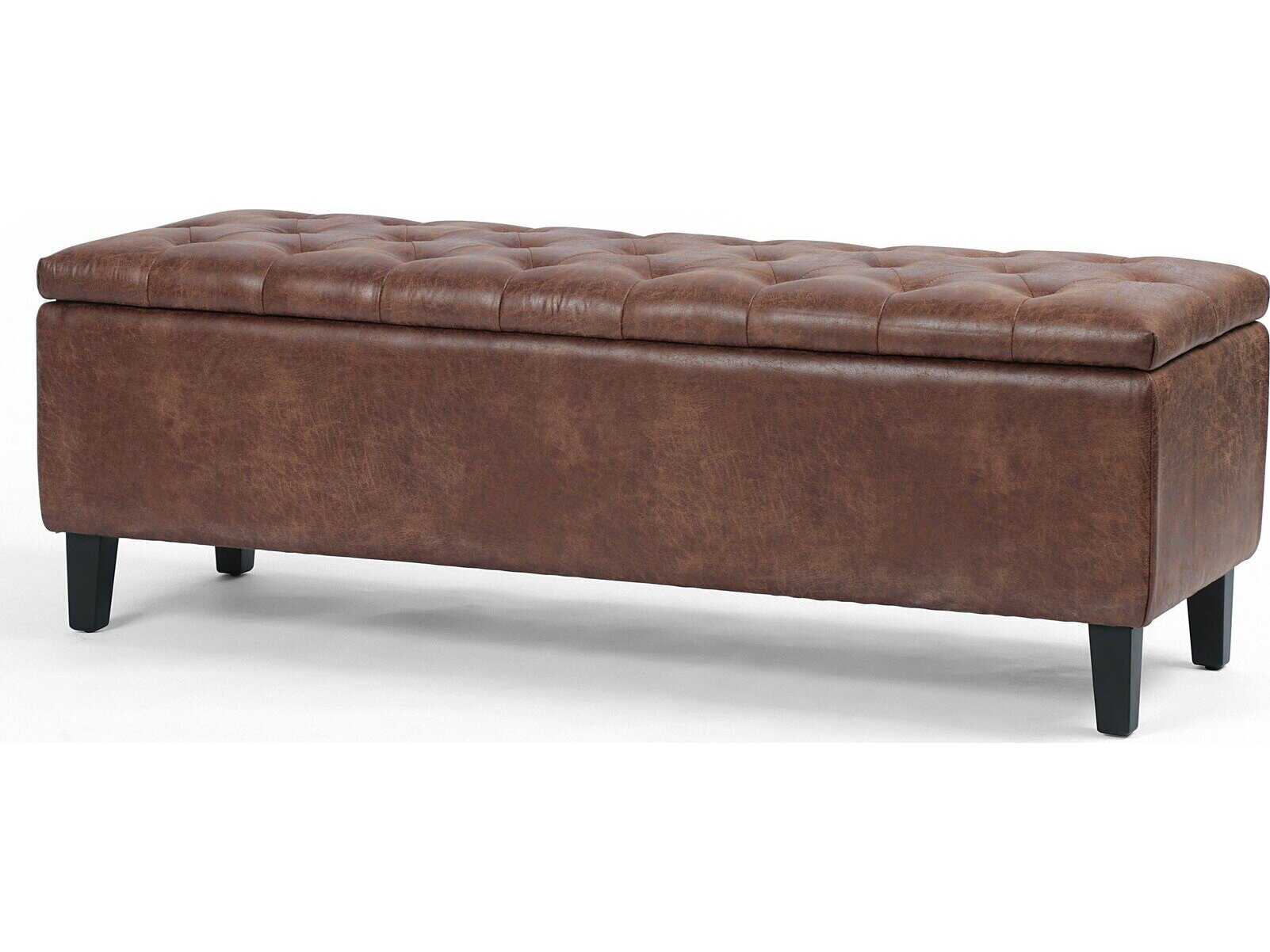 Image of Four Hands Easton Vintage Tobacco Black Brown Leather Accent Bench