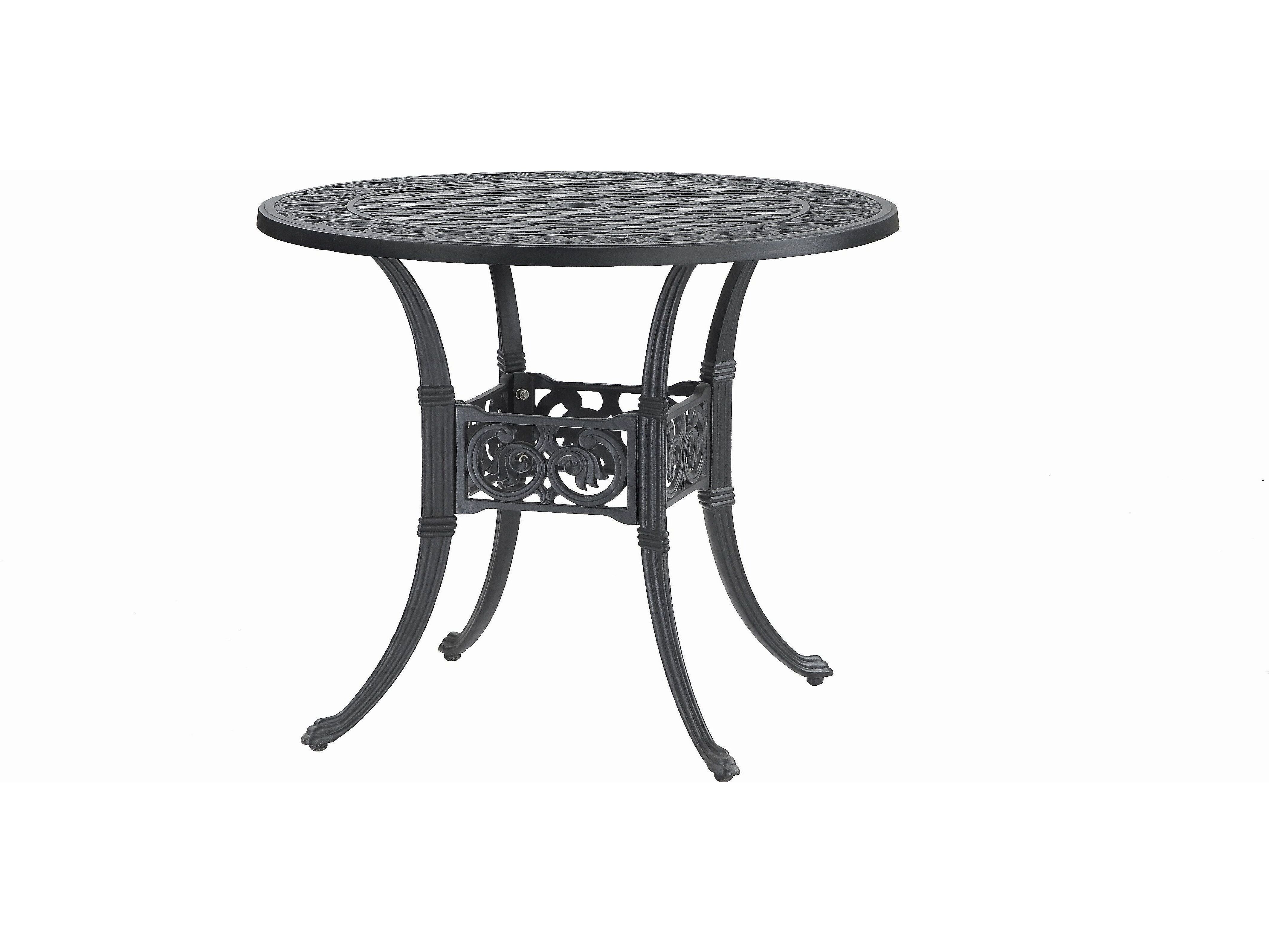 Image of Gensun Michigan Cast Aluminum Round Patio Dining Table with Umbrella Hole