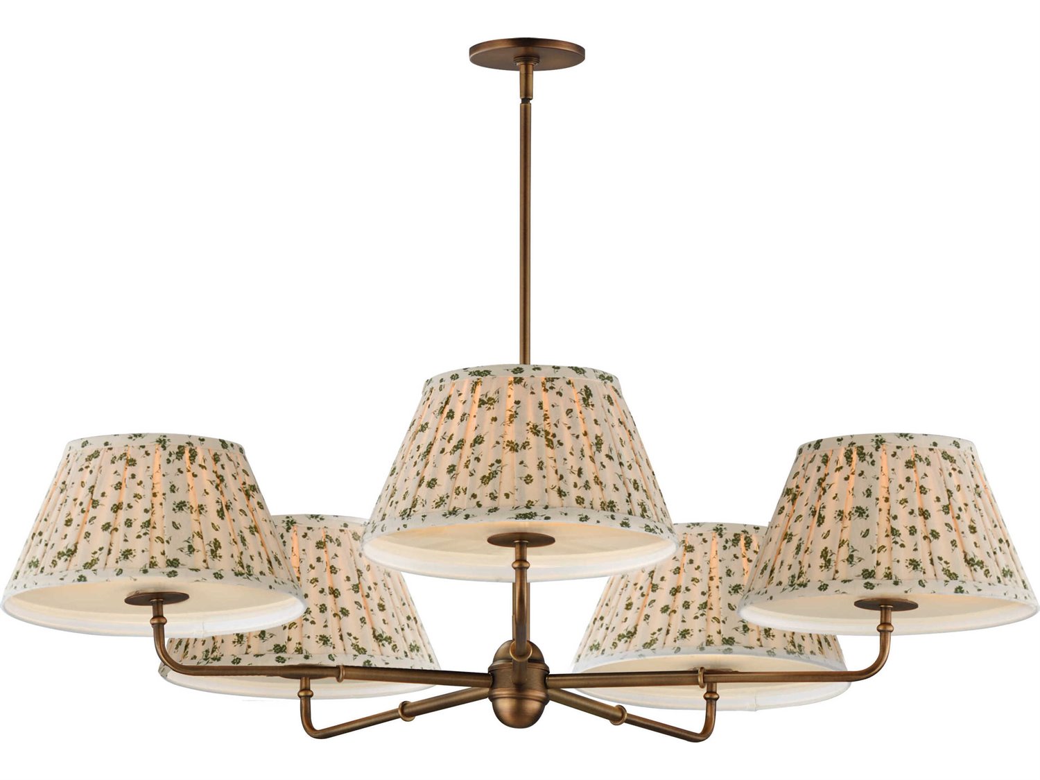 Image of Maxim Lighting Dunbridge 5- Light Weathered Brass Chandelier with Olive Floral Shades