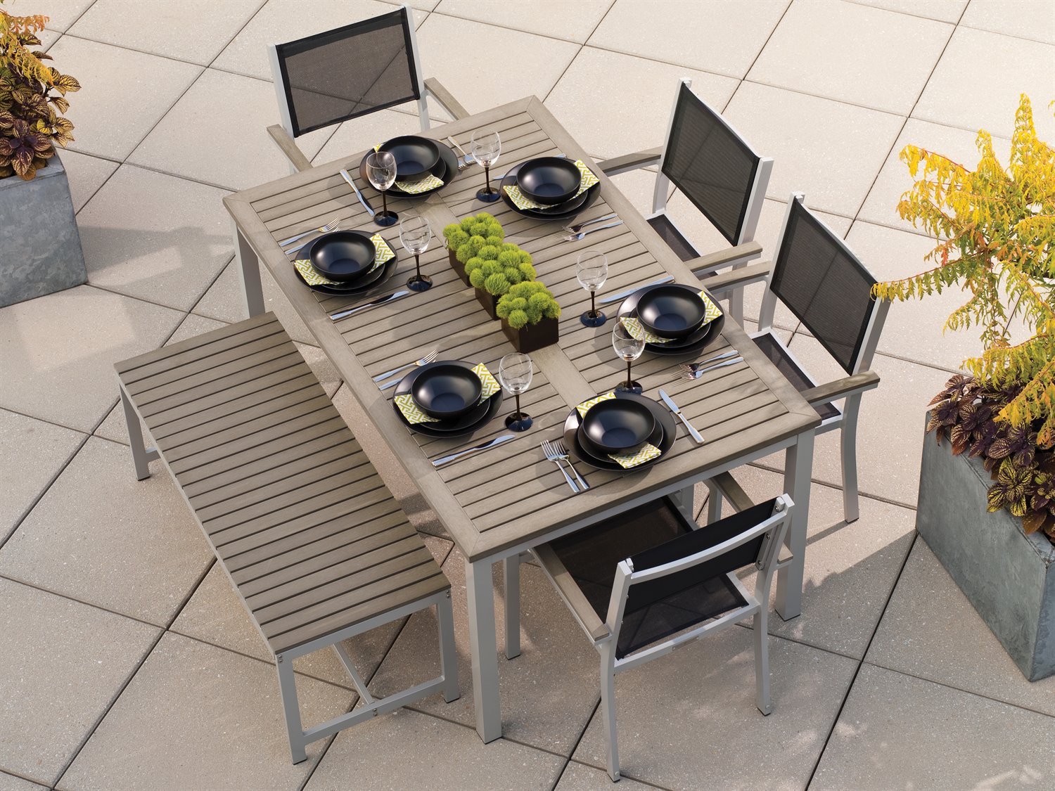 Image of Oxford Garden Travira Aluminum Flint 6 Piece Outdoor Patio Dining Set with Black Sling