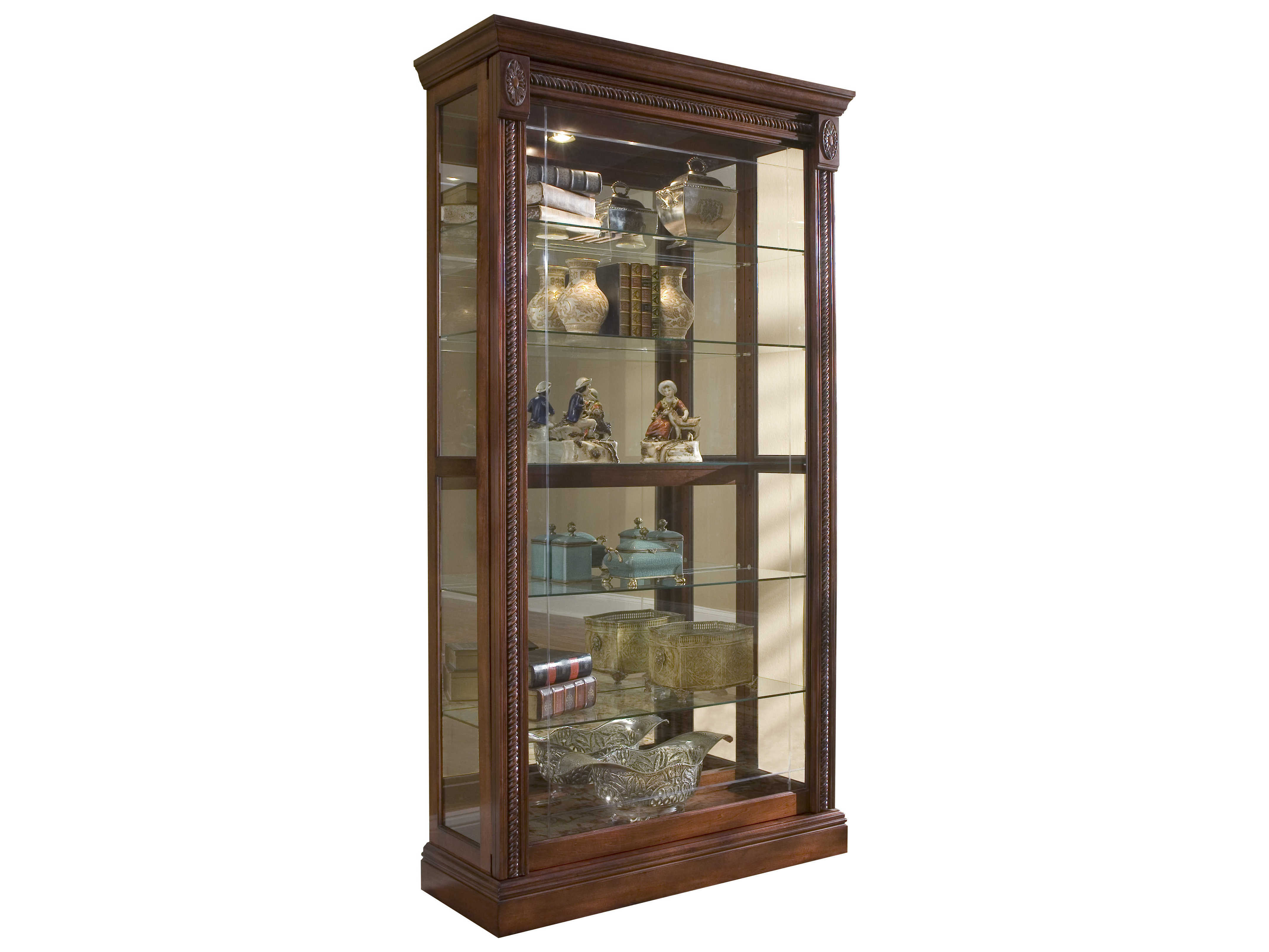 Image of Pulaski Hardwood Victorian Brown Curio Display Cabinet
