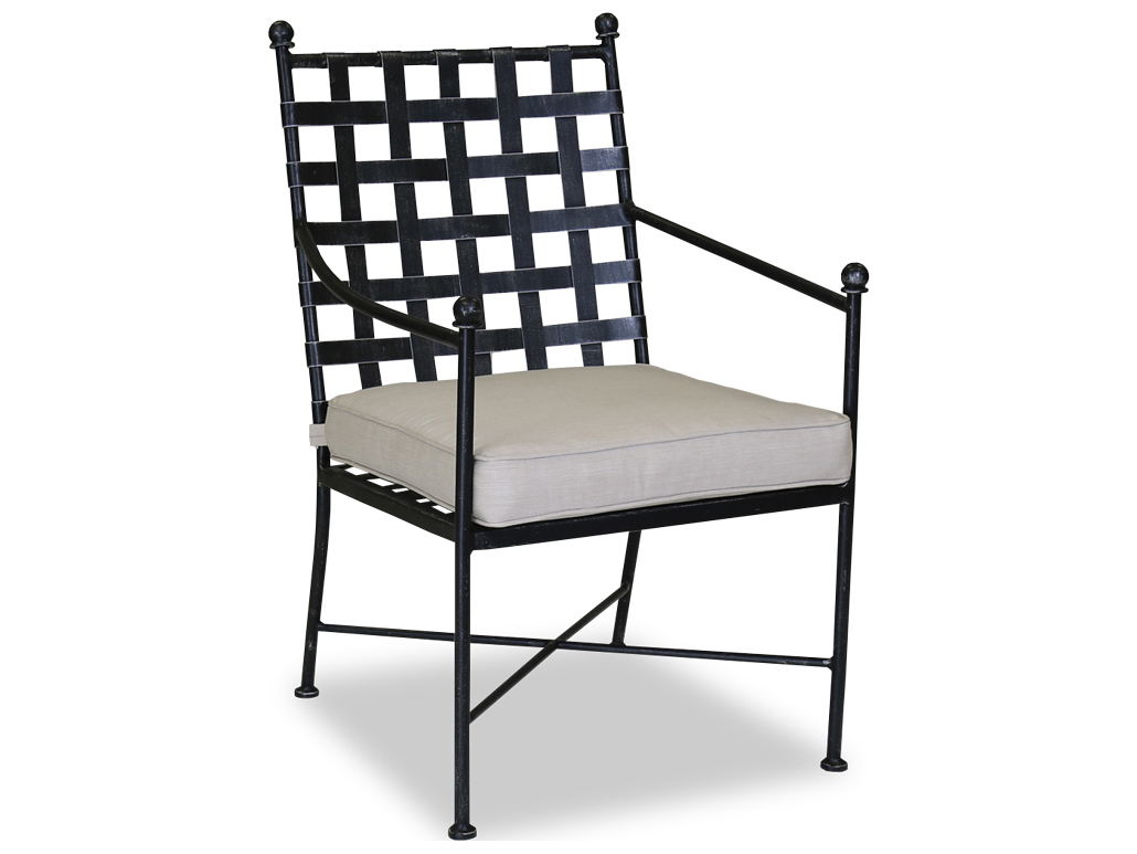 Image of Sunset West Provence Wrought Iron Outdoor Dining Chair in Canvas Flax with Self Welt