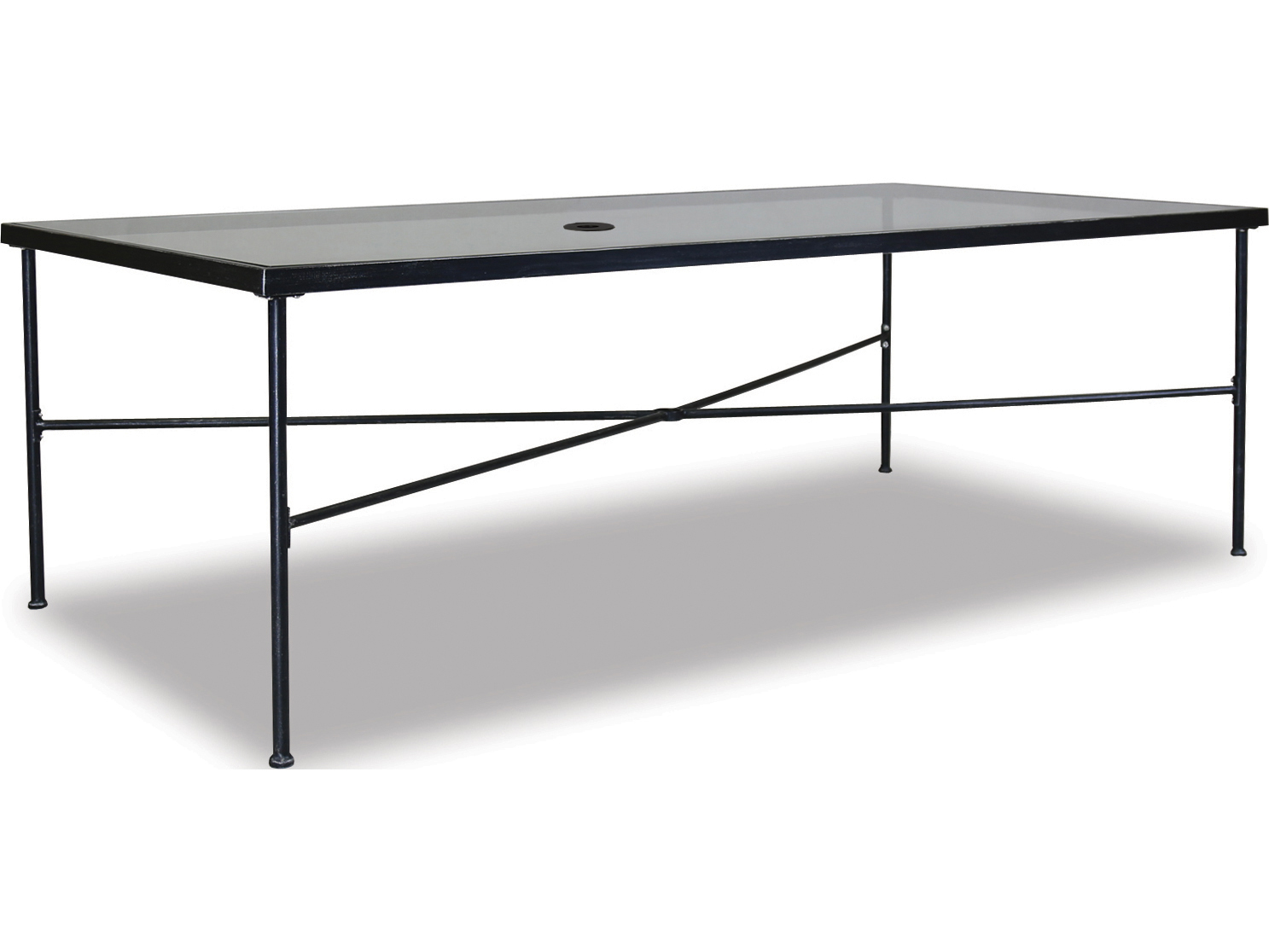 Image of Sunset West Provence Wrought Iron Rectangular Glass Top Outdoor Patio Dining Table