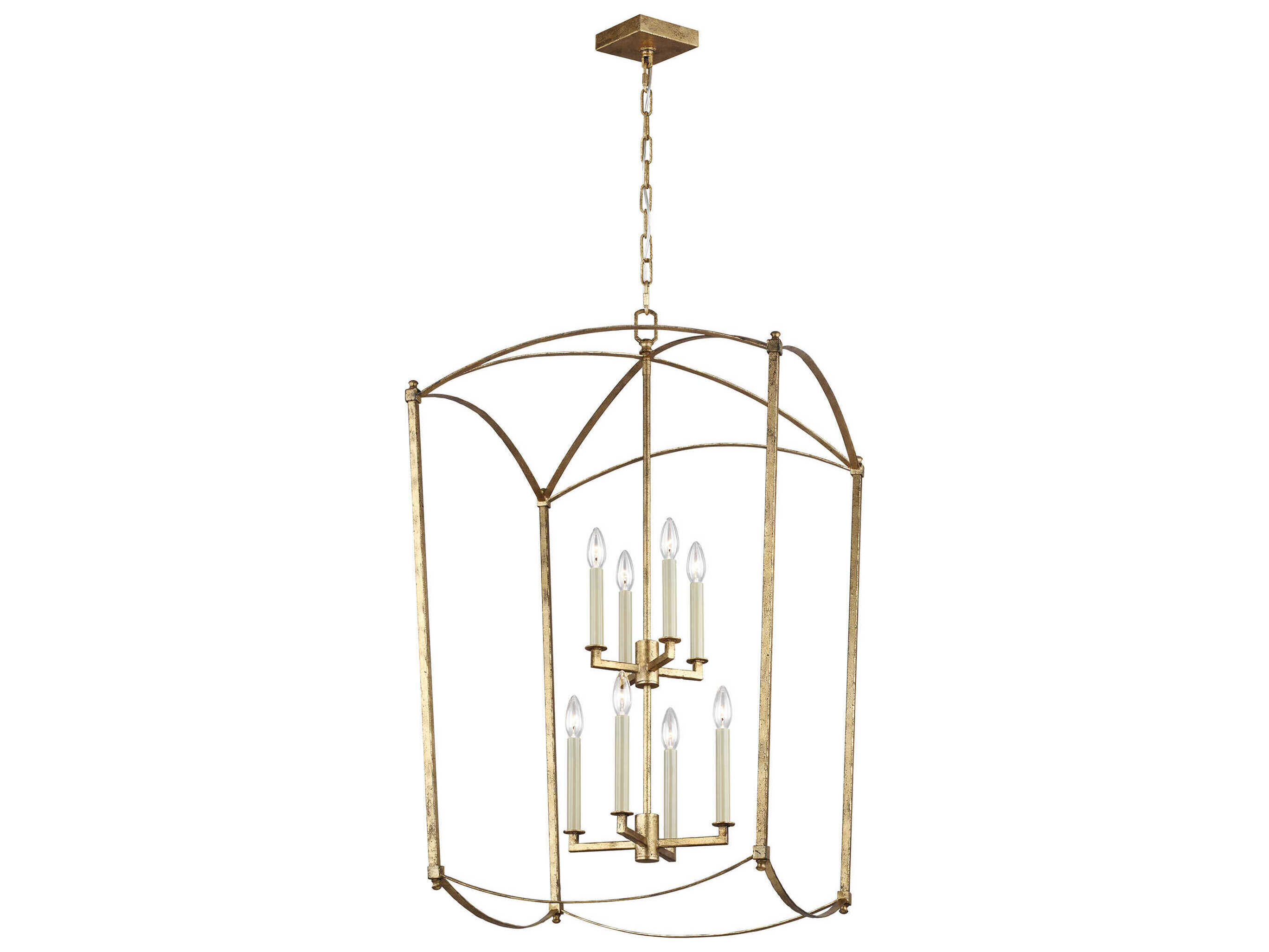 Image of Visual Comfort Studio Thayer 8-Light Antique Gild Gold Candelabra Lantern Tiered Chandelier
