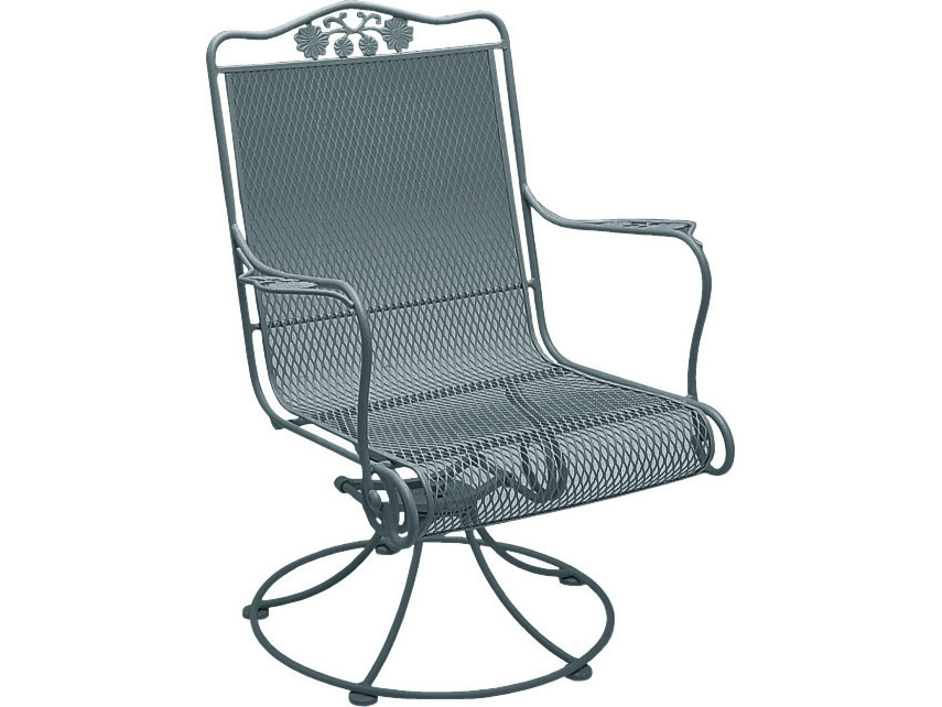 Image of Woodard Briarwood Wrought Iron High Back Swivel Rocker Outdoor Dining Arm Chair