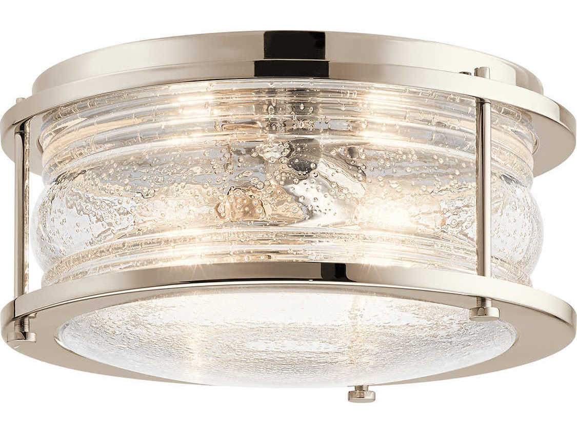 Image of Kichler Ashland Bay 2-Light Polished Nickel Glass Cylinder Drum Flush Mount